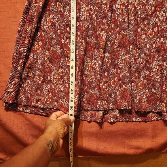 Mango Sz M Rayon Red Burgundy Fall Cap Sleeve Maxi Dress Forest Fairy Bohemian - Picture 6 of 8